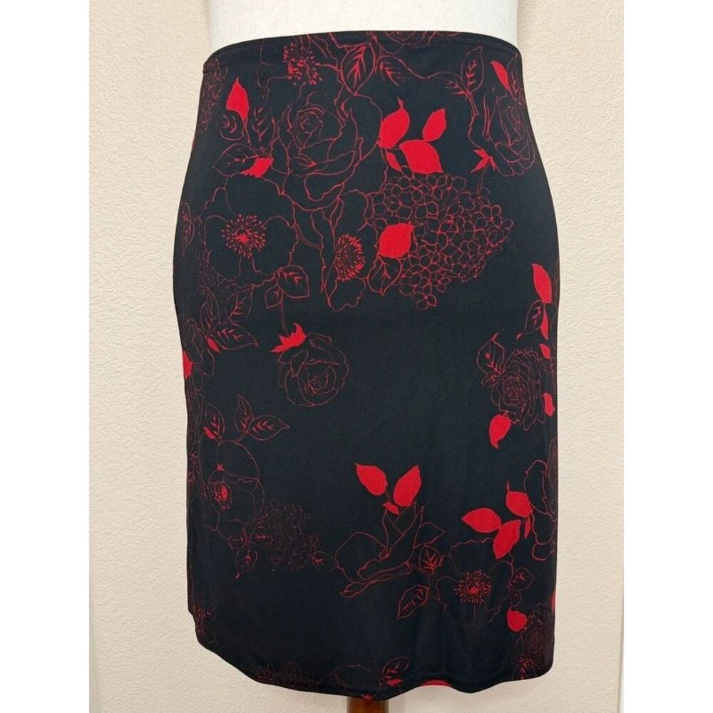 Black Red Floral Pencil Skirt (Size Large)